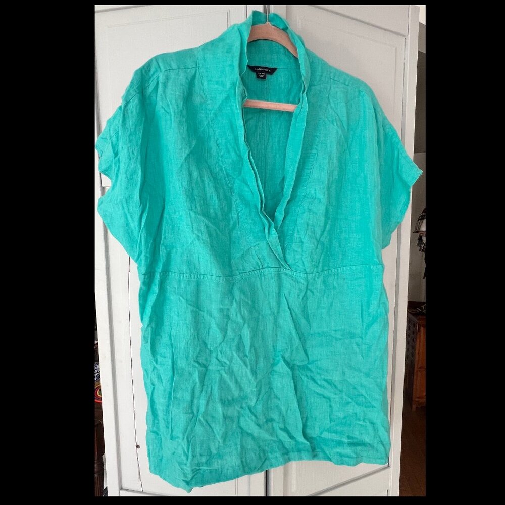 Pre-owned Land's End Teal Linen Top, 1X